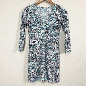 Lilly Pulitzer Juliet Mini Dress Hippy Happy Shake Pima Cotton Blue Size XXS